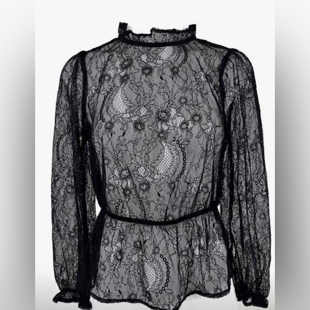 Banana Republic Black Lace See-Through Blouse